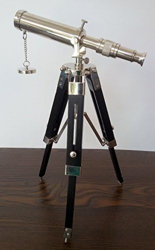 Mahira Nautical Brass Telescope Decorative Table with Wood Tripod