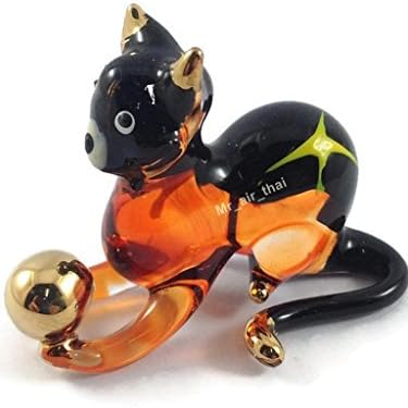 Tiny 2 Inch Black Brown Crouching Cat Figurine