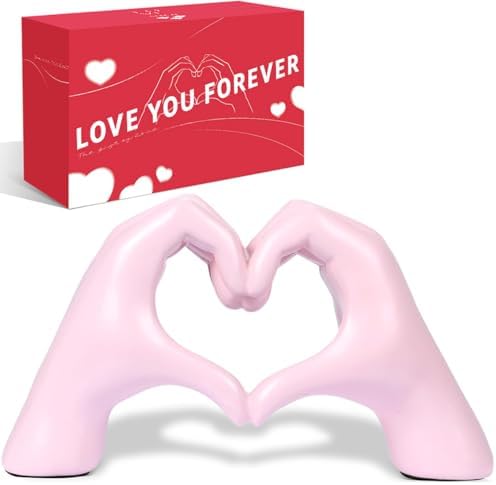 Pink Heart Hands Sculpture for Home Decor