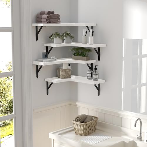 ROMGUAR CRAFT Corner Floating Shelves Set of 4 White