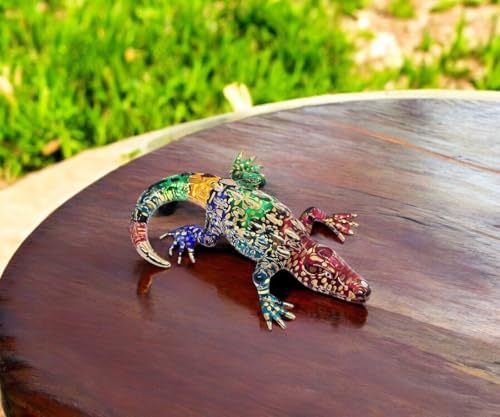 WitnyStore Tiny 5 Inch Rainbow Gold Dotted Crocodile Figurine