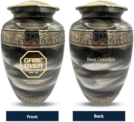 Custom Cremation Urn for Gamers - Gold Engraved Design