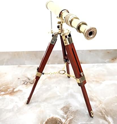 Golden Polish Maritime Brass Telescope with Adjustable Wooden Tripod Stand