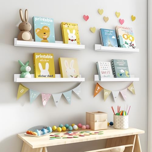 LaVie Home Floating Shelves Set of 4 White 156 Inch Wall Shelves