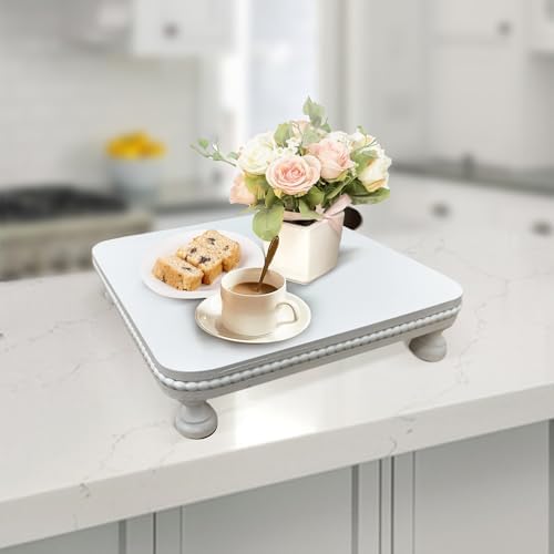 Farmhouse Display Wood Riser with Beaded Pedestal Stand