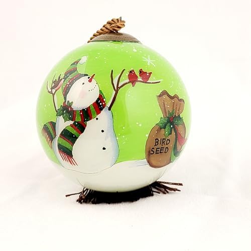 Snowman Feeding Birds LiBien Glass Collectible