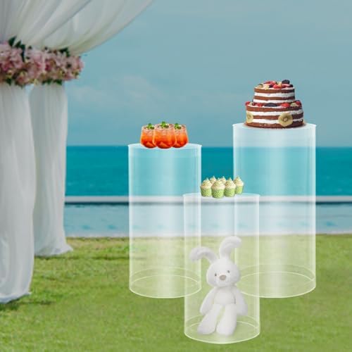 Clear Cylinder Pedestal Stands 3PCS Wedding Display