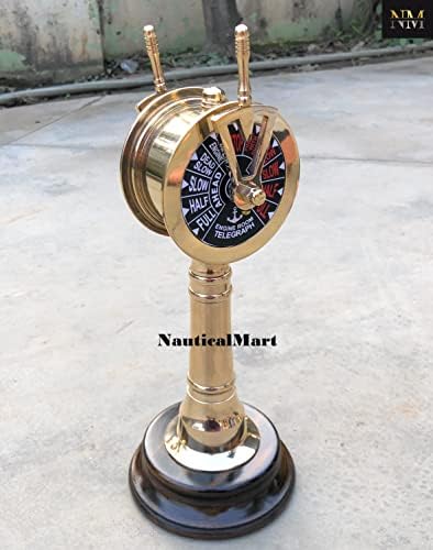 12 Inch Brass Nautical Ships Engine Telegraph with Wooden Base