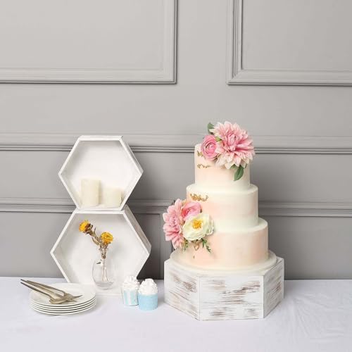 Efavormart Set of 3 Whitewashed Hexagonal Wood Dessert Holders