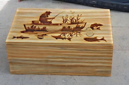 Fly Fisherman Urn for Human Ashes Handmade Wood