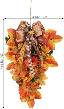 Artificial Fall Teardrop Swag Wreath for Front Door