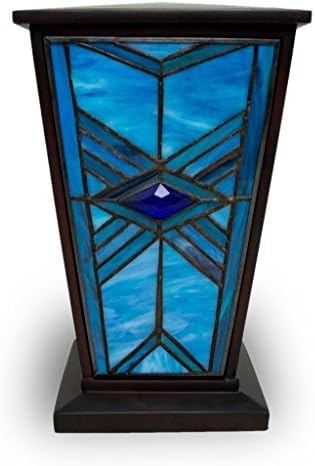 Mission Style Stained Glass Cremation Urn - Large Blue