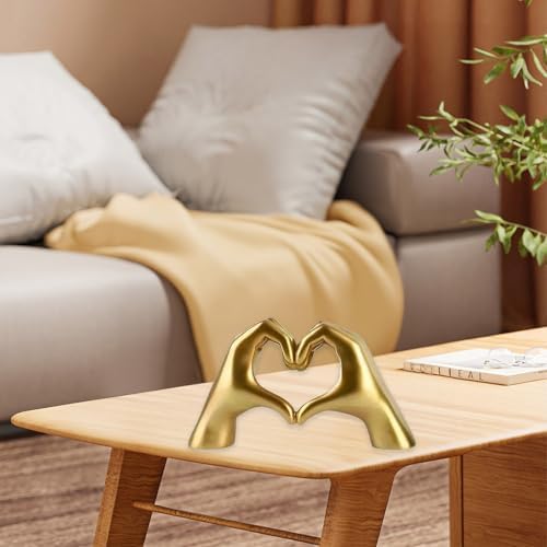 Panthra 2PCS Heart Hands Sculpture Heart Shaped Table Statue Gold Black