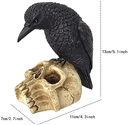 EraSpooky Gothic Crow on Skull Halloween Statue