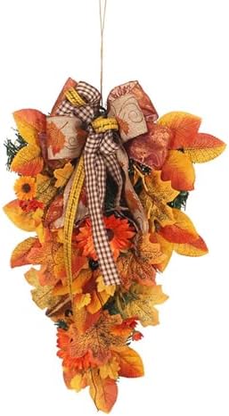 Artificial Fall Teardrop Swag Wreath for Front Door