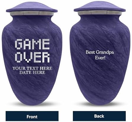 Custom Large Cremation Urn with Name and Game Over Design - Purple