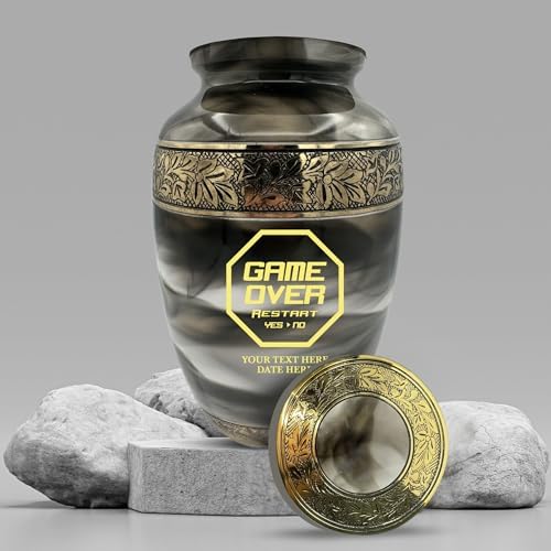 Custom Cremation Urn for Gamers - Gold Engraved Design