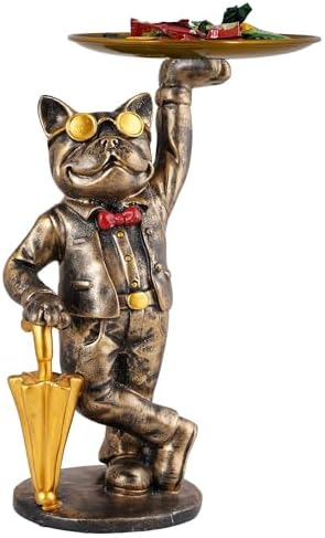 Cute Dog Sculpture with Plate for Home Decor
