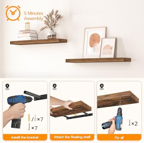 HOOBRO Floating Shelves for Wall Set of 2 315 Inch Rustic Brown