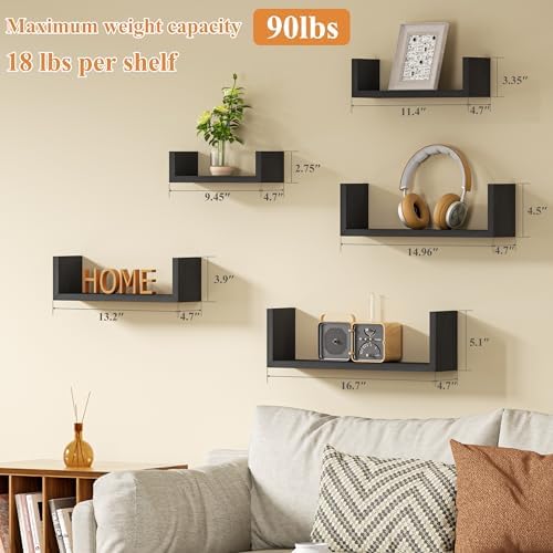 SRIWATANA Floating Wall Shelves Set of 5 Weathered Black