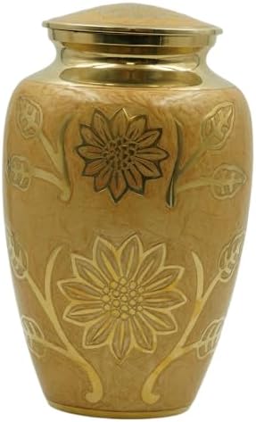 Eternity Cream and Gold Brass Urn with Engraved Sprigs