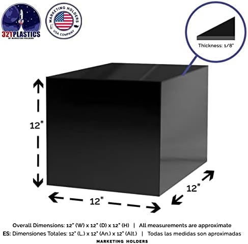 2 Pack 12 Inch Black Acrylic Display Box with Open Side