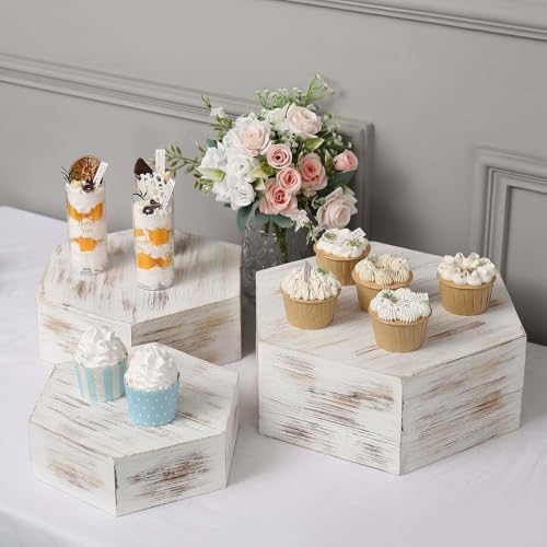 Tableclothsfactory Set of 3 Whitewashed Wooden Dessert Holders