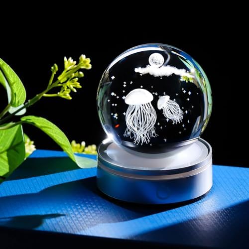 Movdyka 3D Crystal Jellyfish Night Light Decor Figurine