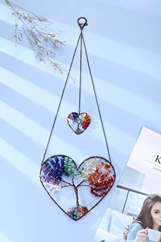JOVIVI Double Heart Tree of Life Healing Crystal Wall Hanger