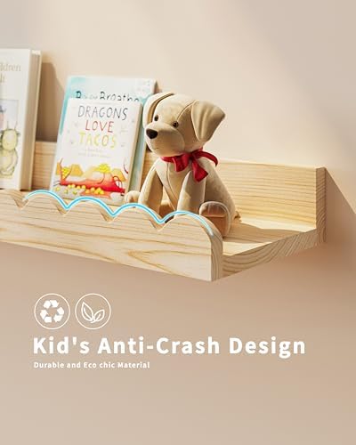 Shario 4-Pack Floating Wood Book Shelves for Kids Wall