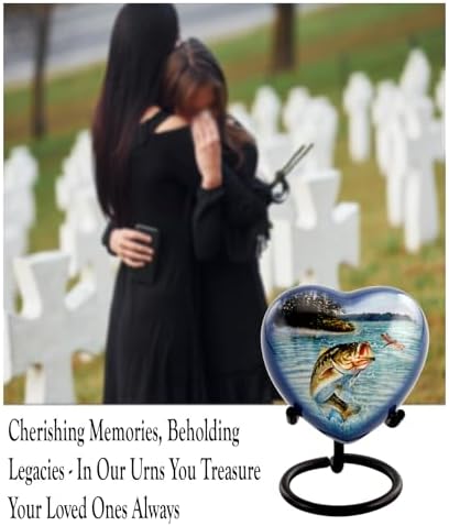 Bass Fishing Urn for Human Ashes - Handcrafted Cremation Urn with Velvet Case