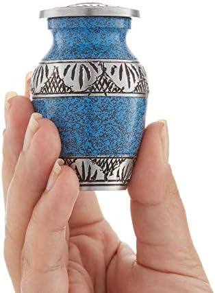 Reminded Small Cremation Urns Set of 4 Blue and Silver with Velvet Case