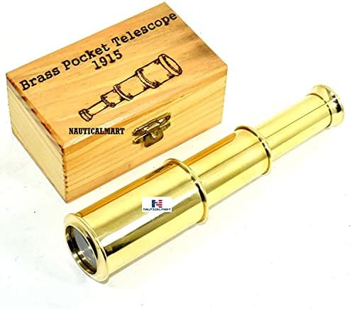 Full Brass Spyglass Telescope with Wooden Box