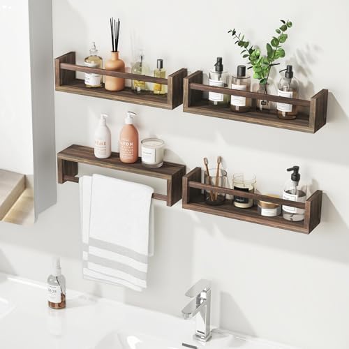 Fixwal Floating Book Shelves Set of 4 Brown