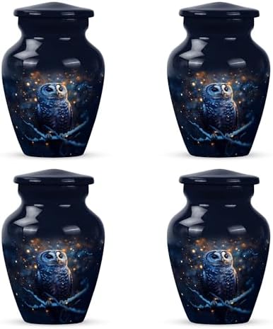 Blue Owl Mini Cremation Urn for Ashes - 3 Inch 4 pcs