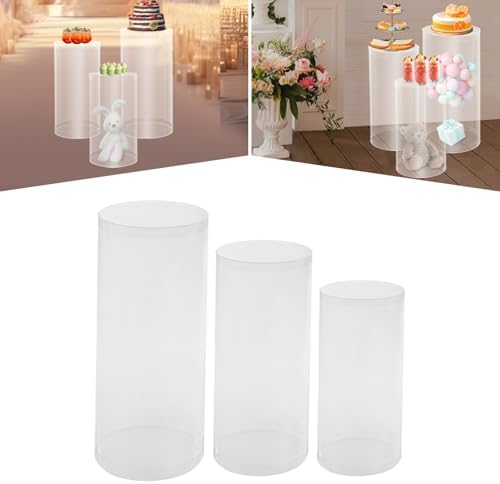 Clear Cylinder Pedestal Stands 3PCS Wedding Display