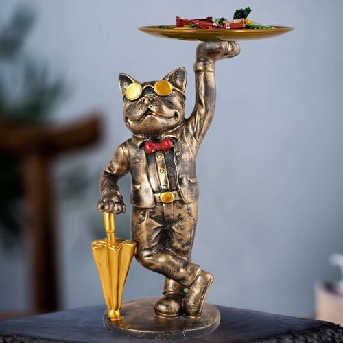 Cute Dog Sculpture with Plate for Home Decor