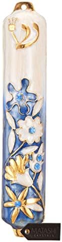 Matashi 55 Inch Hand Painted Mezuzah with Gold and Crystal Accents