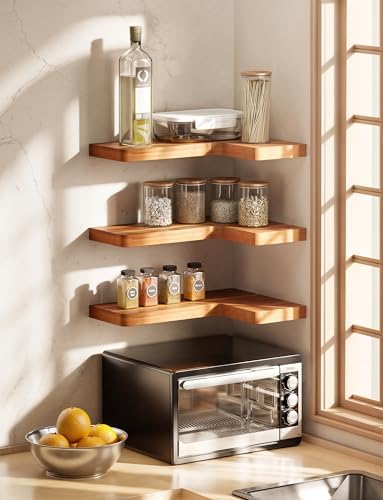 BATODA Acacia Wood Corner Floating Shelves Set 2