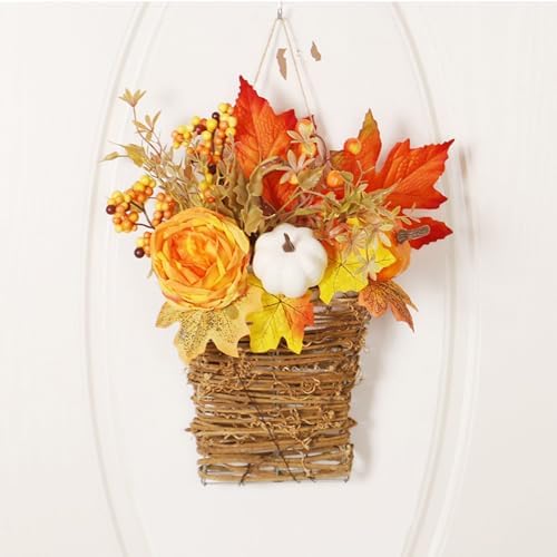 Autumn Peony Pumpkin Wall Hanging Basket Wreath