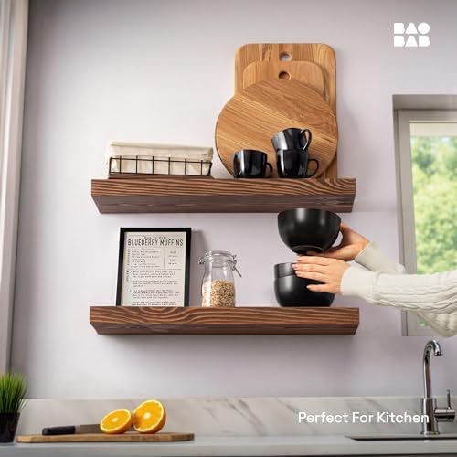 BAOBAB WORKSHOP Wood Floating Shelves Set of 2 - Rustic 24 Inch