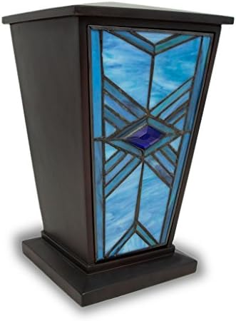 Mission Style Stained Glass Cremation Urn - Large Blue