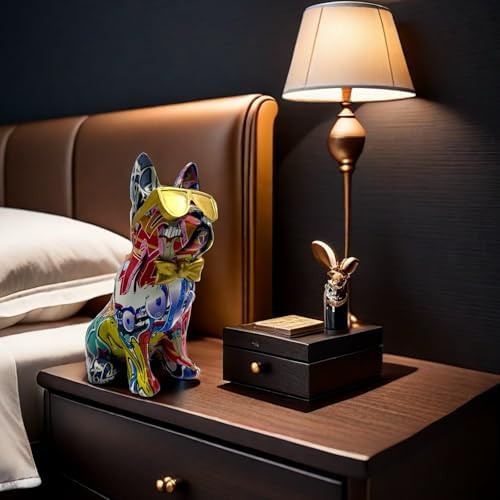 Colorful Art French Bulldog with Sunglasses Statue