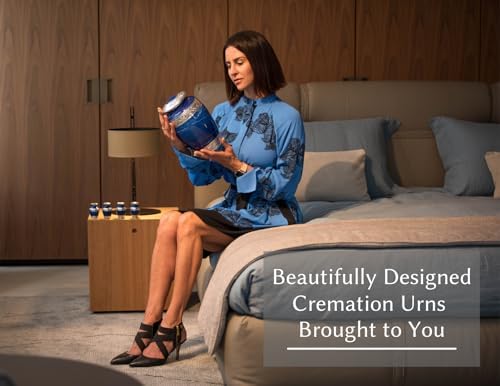 Blue Marble Cremation Urn with 4 Keepsake Urns and Velvet Case