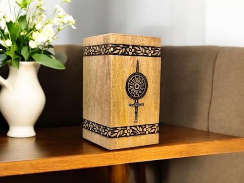 Handcrafted Wooden Cremation Urn with Warrior Design