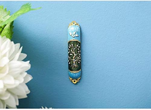 Hand Painted Enamel Mezuzah with Tree of Life Design