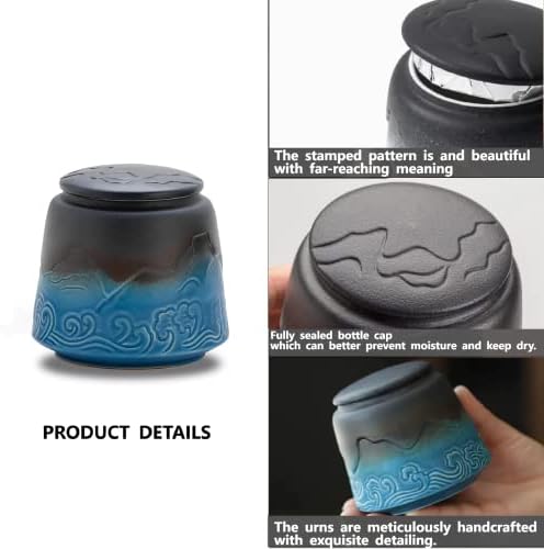 Small Urn for Human Ashes - Black Blue Gradient 33 inch Ceramic Urn