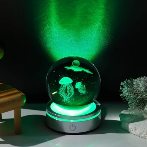 Movdyka 3D Crystal Jellyfish Night Light Decor Figurine
