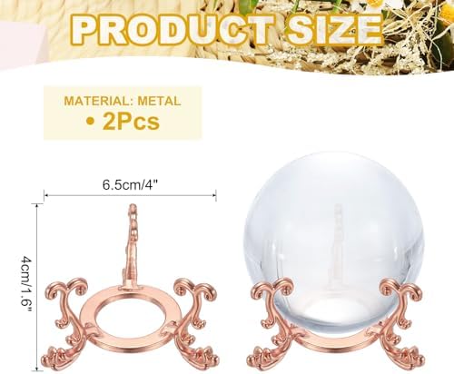 Uxcell 2pcs Metal Crystal Ball Display Stand Rose Gold