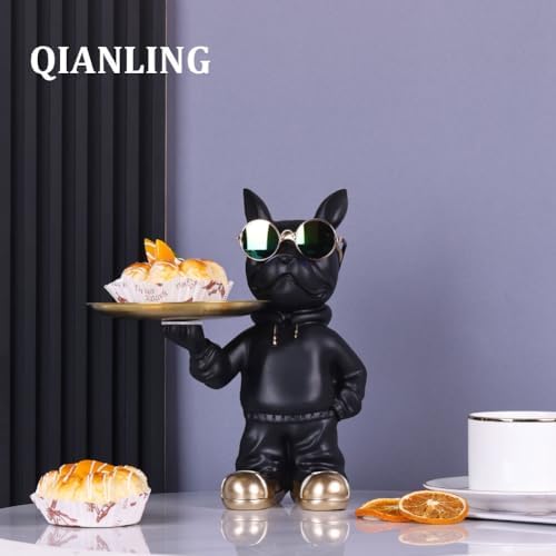 Resin Bulldog Tray Statue for Entryway Decor